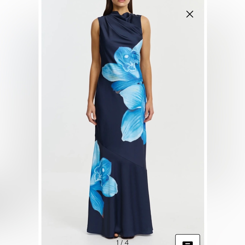 new Significant Other Lana floral mermaid satin high neck gown in dark magnolia